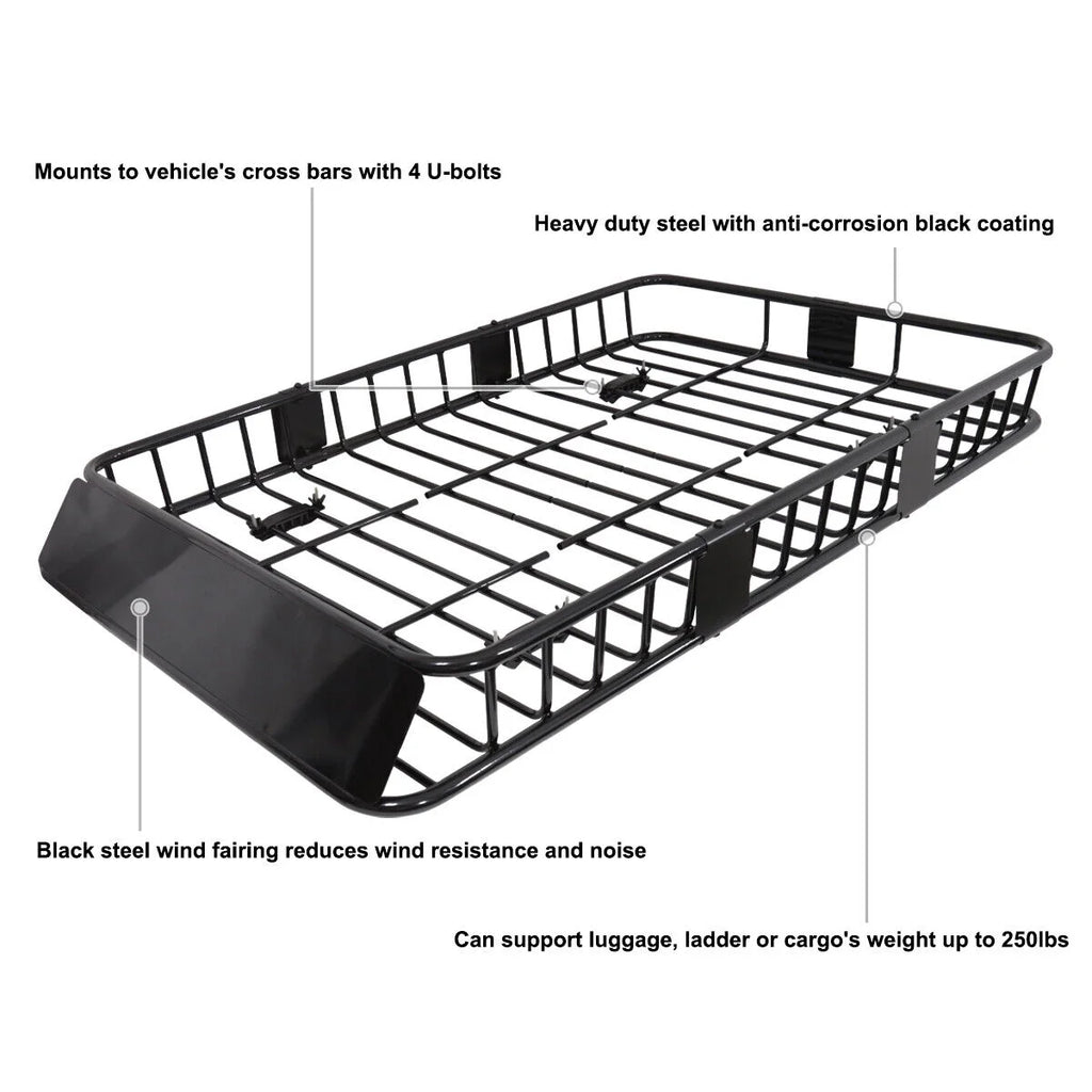 64" Extendable Steel Roof Rack Cargo Carrier Basket X905655