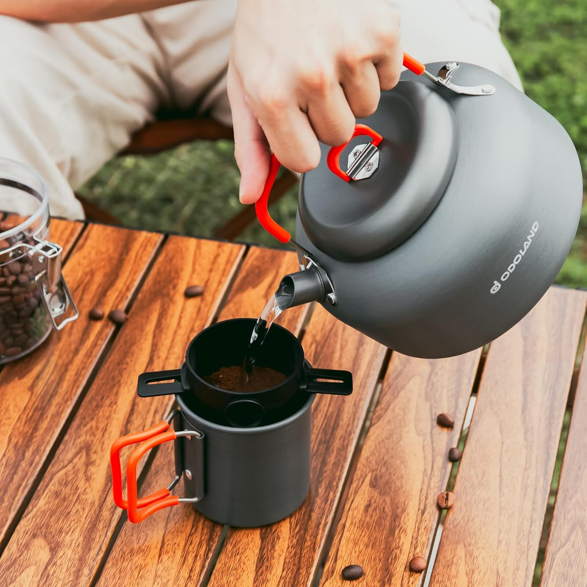 1.2L Camping Coffee Pot with Mug and Coffee Filter O512