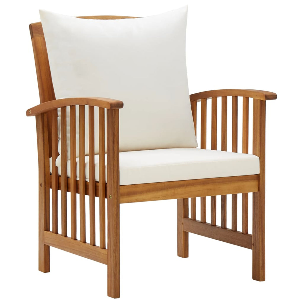 5 Piece Patio Lounge Set Cream White Cushioned Acacia Wood Outdoor Sofa Set M137