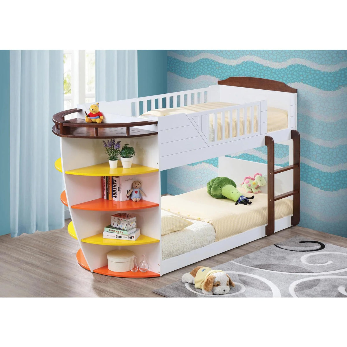Wooden Twin Bunk Bed with Storage Shelves K812