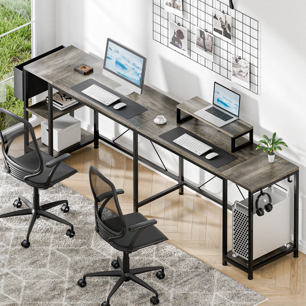 95" Grey Reversible L-Shaped Wood & Metal Computer Desk R30488