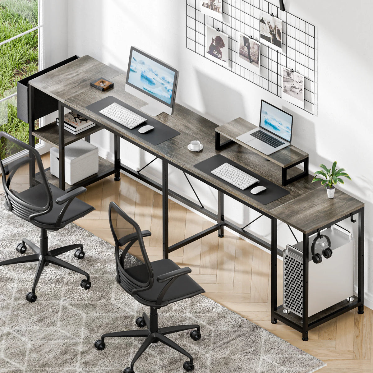 95" Grey Reversible L-Shaped Wood & Metal Computer Desk R30488