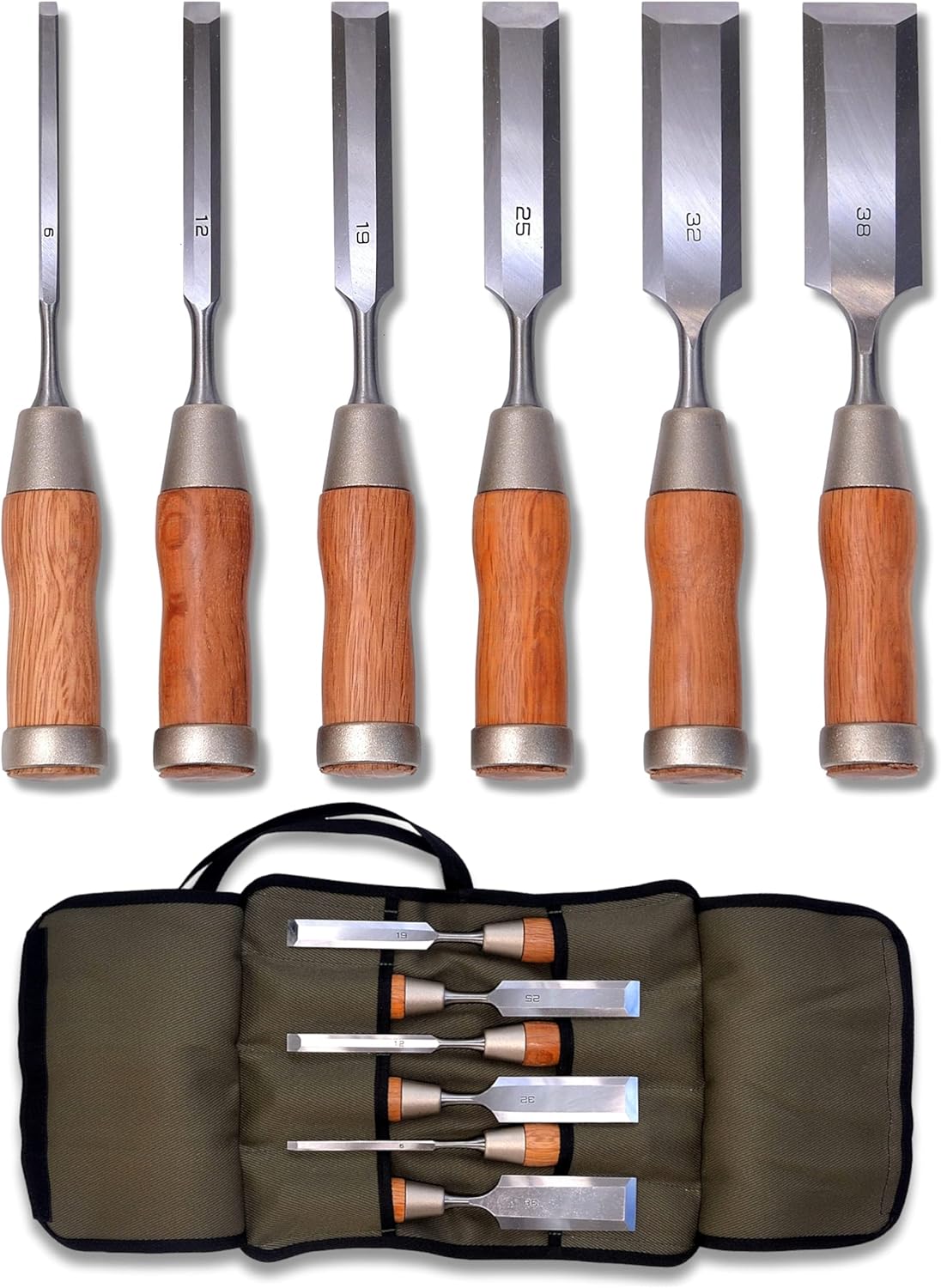 6 Pcs Japanese Wood Chisel Set with Carrying Case P4622