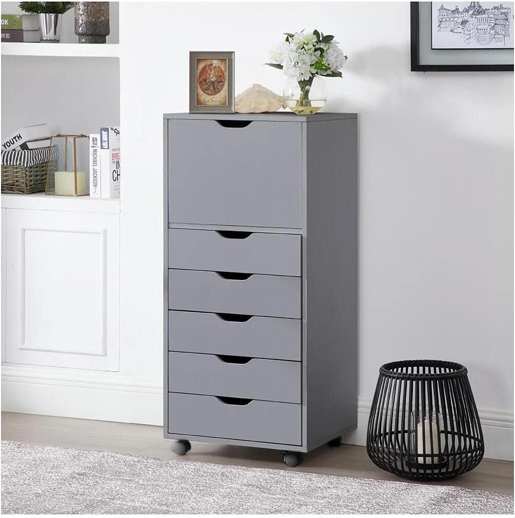 Gray 6 Drawer File Cabinet on Wheels M2924