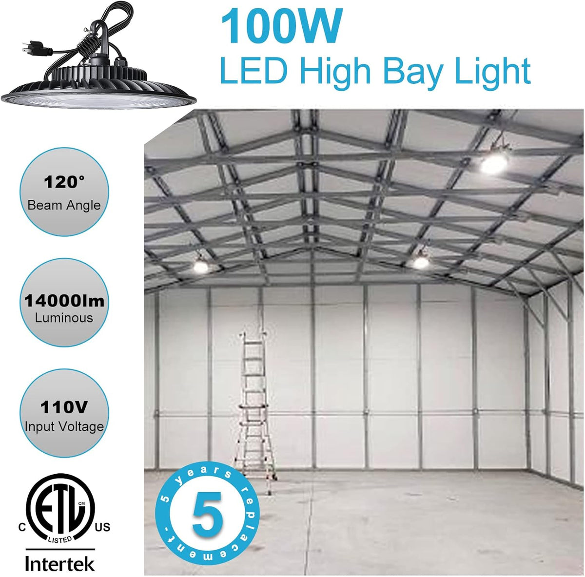 100W 5000K 14000LM LED High Bay Light 6Pack Z220724