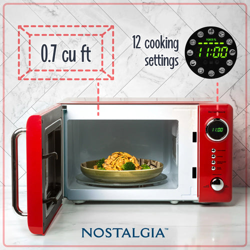 0.7 Cubic Foot 700-Watt Retro Red Countertop Microwave Oven B439