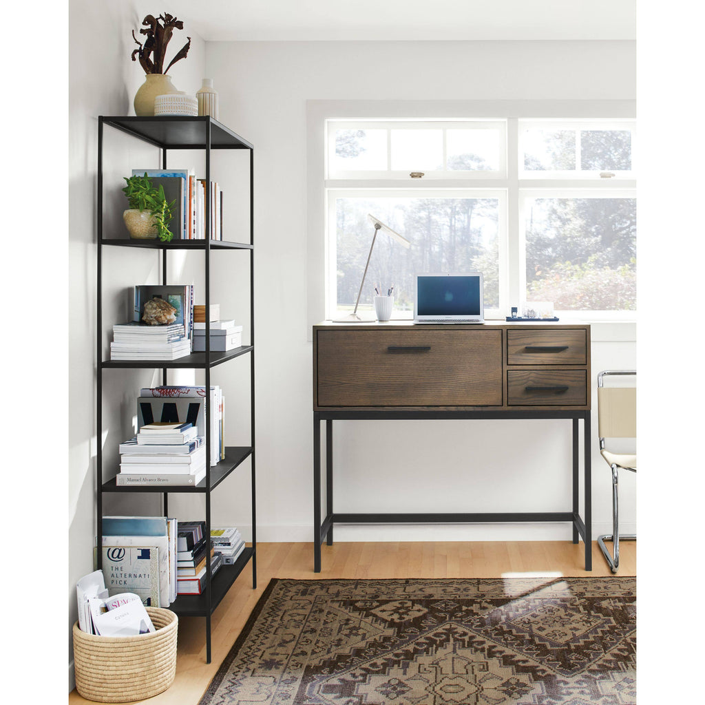 Modern Slim Bookcase Recycled Natural Steel Black Z794725
