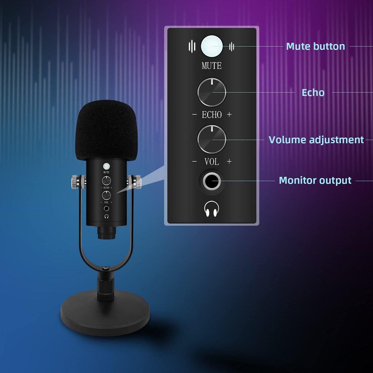 2 Pack Black USB Condenser Microphone with Mute Button W5326