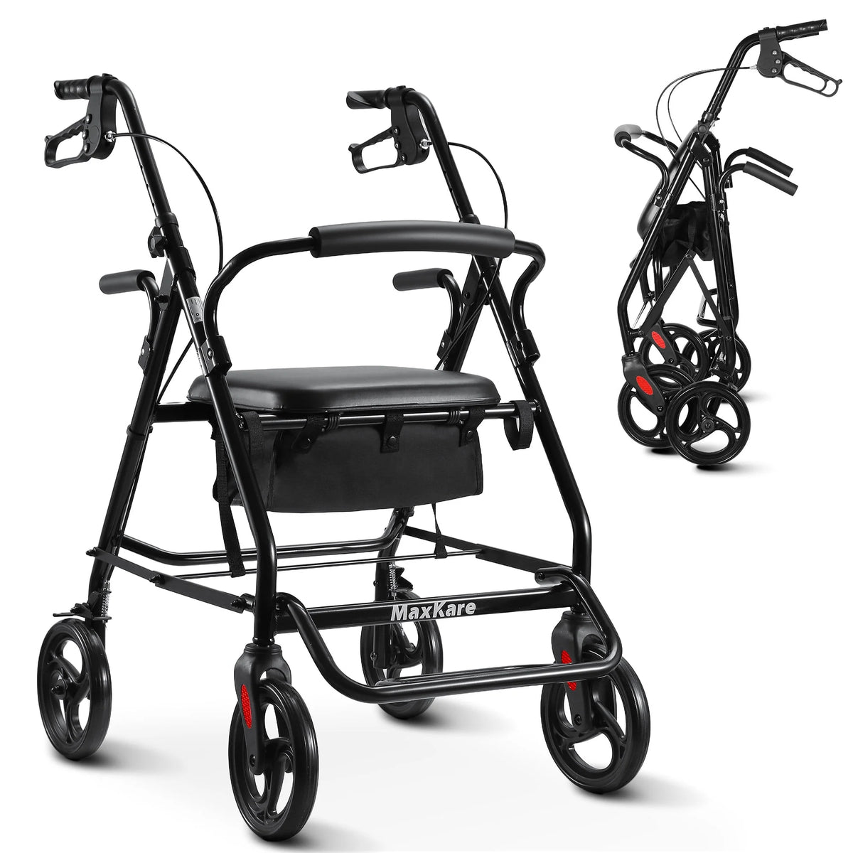 Black Height Adjustable Rollator Walker with Armrest and Backrest R160807