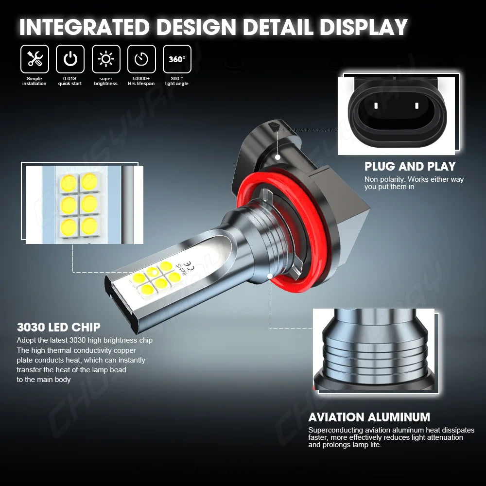 4X H4+H11 LED Headlight High&Low Beam Fog Light Bulb Kit F11775