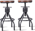 Set of 2 Adjustable Round Wood Metal Swivel Bar Stool D11437