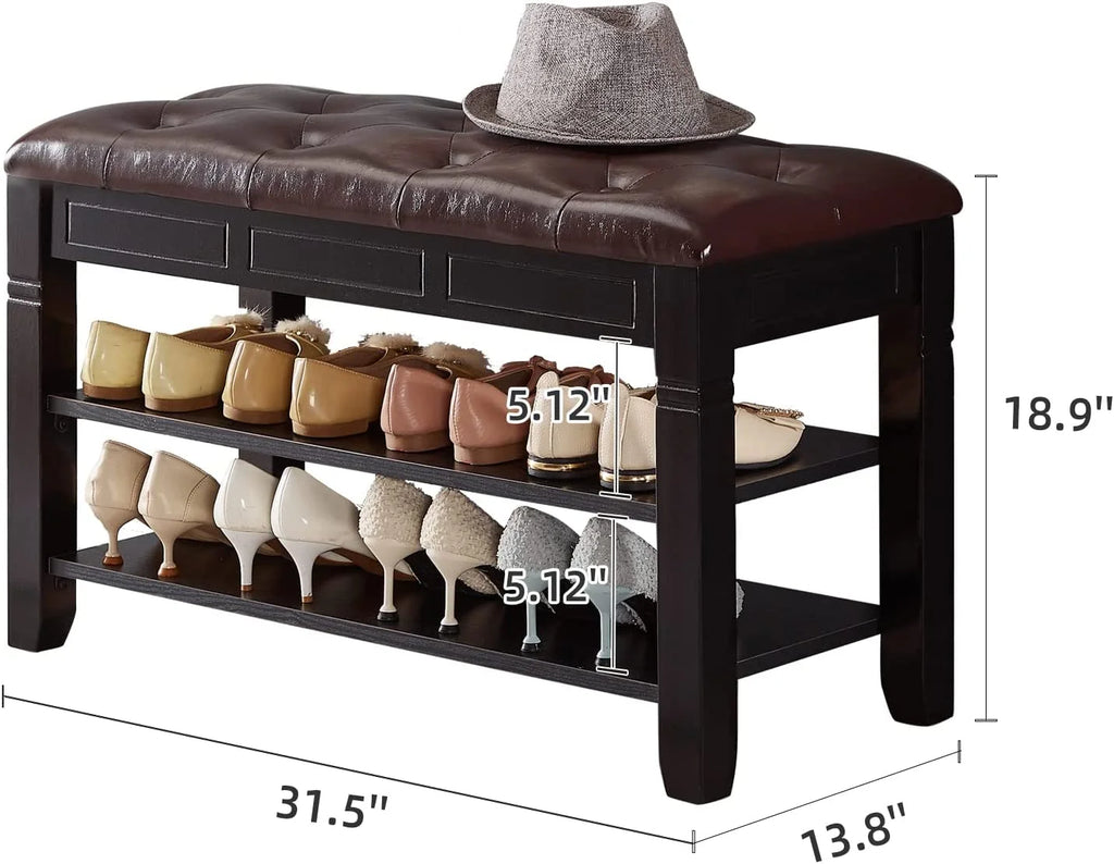 Black Shoe Storage Bench with Cushion H976