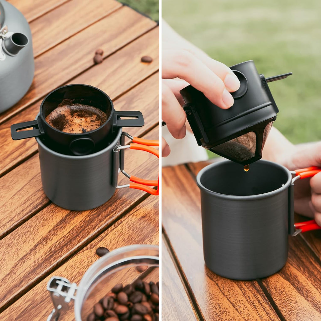 1.2L Camping Coffee Pot with Mug and Coffee Filter O512