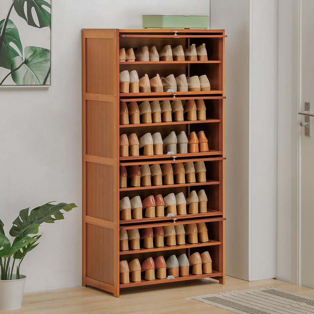 Bamboo 8 Tier Shoe Shelf Storage Rack with Flip Doors J3376