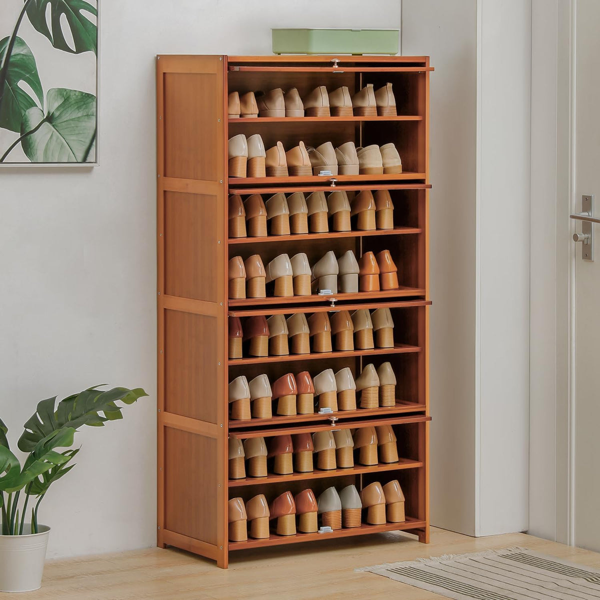 Bamboo 8 Tier Shoe Shelf Storage Rack with Flip Doors J3376