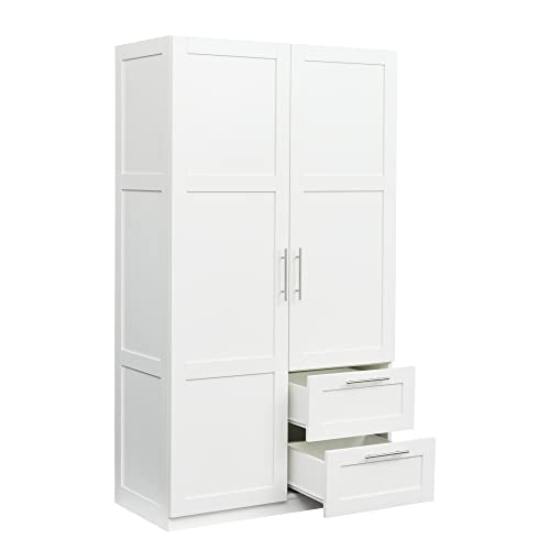 White Tall Kitchen Pantry Cabinet with 2 Doors and 2 Drawers N606