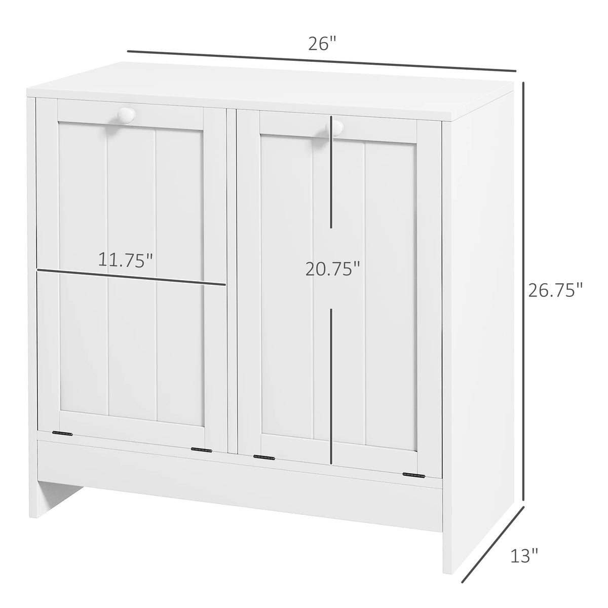 White Tilt-out Laundry Storage Cabinet with 2 Hamper Compartments Q730