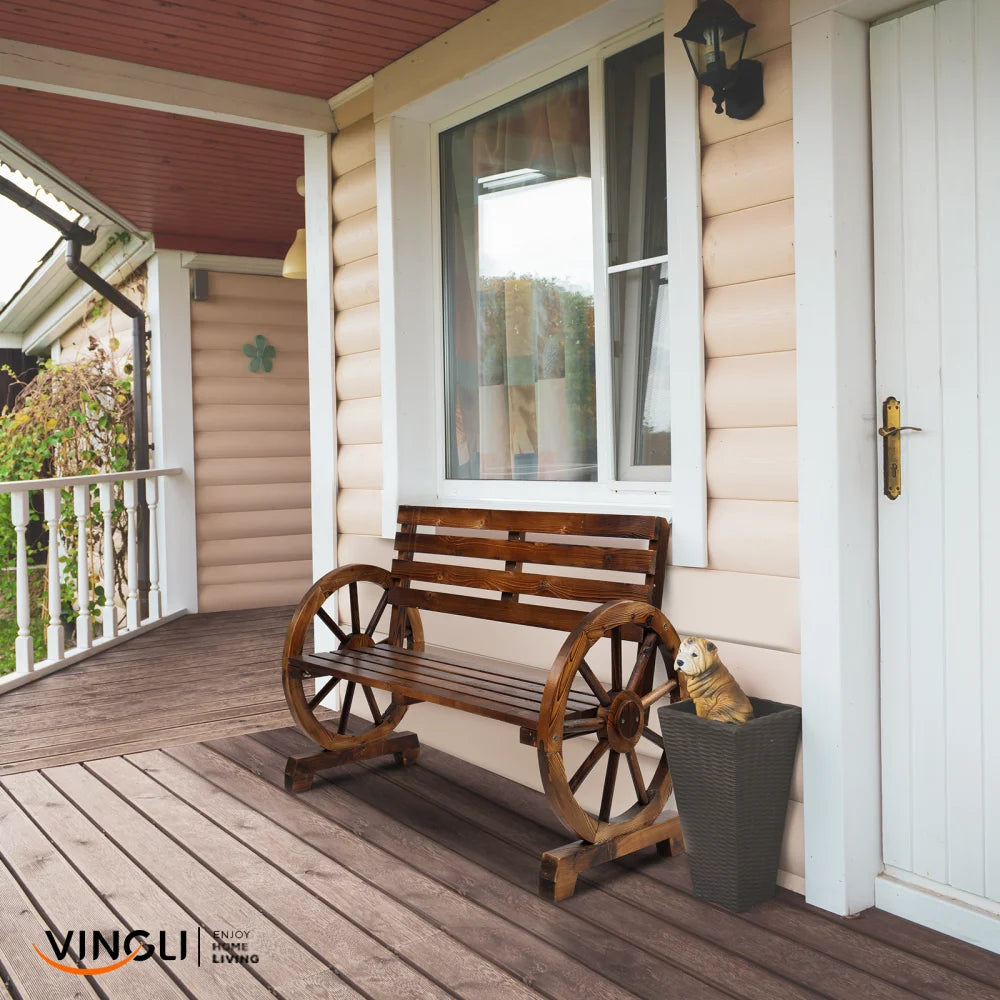 Rustic Wooden Wagon Wheel Bench B917