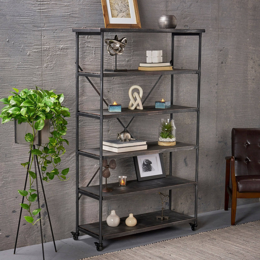 Industrial 5-Shelf Bookcase, Black Finish E6226
