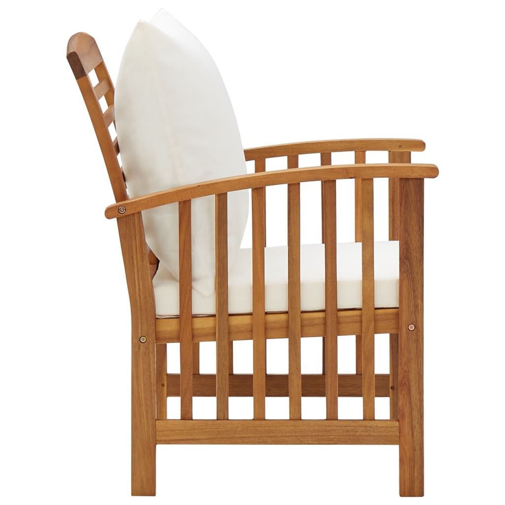 5 Piece Patio Lounge Set Cream White Cushioned Acacia Wood Outdoor Sofa Set M137