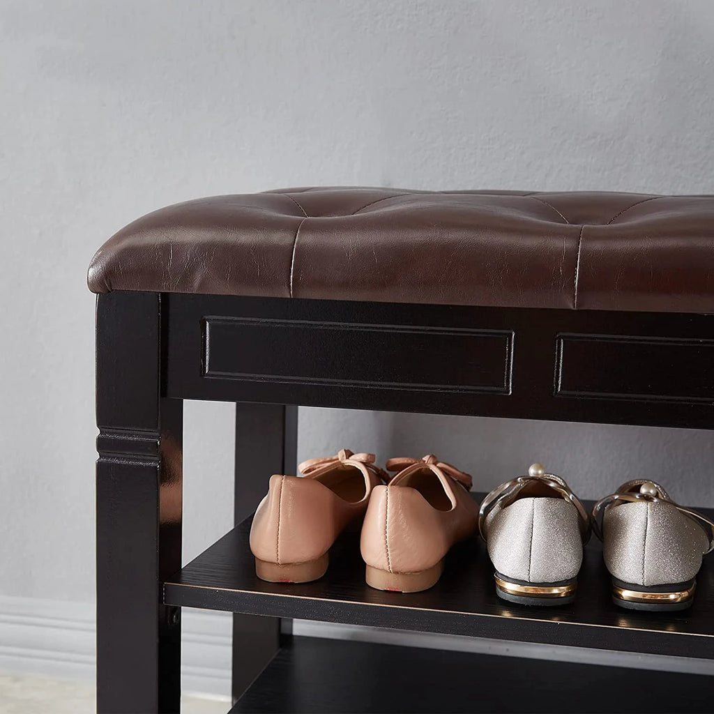 Black Shoe Storage Bench with Cushion H976