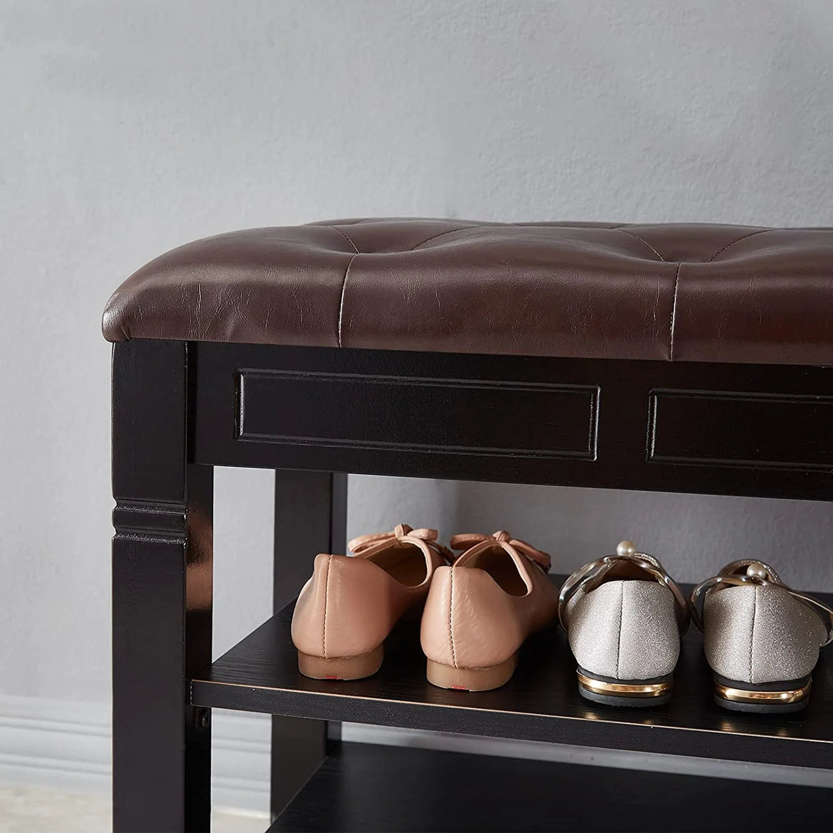 Black Shoe Storage Bench with Cushion H976