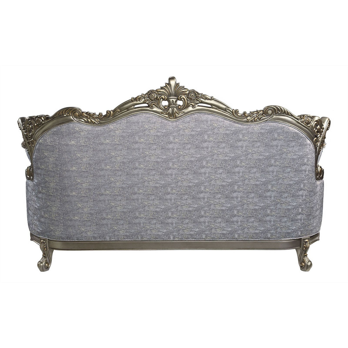 Tufted Fabric & Wood Sofa with 5 Pillows in Gray/Bronze Q135