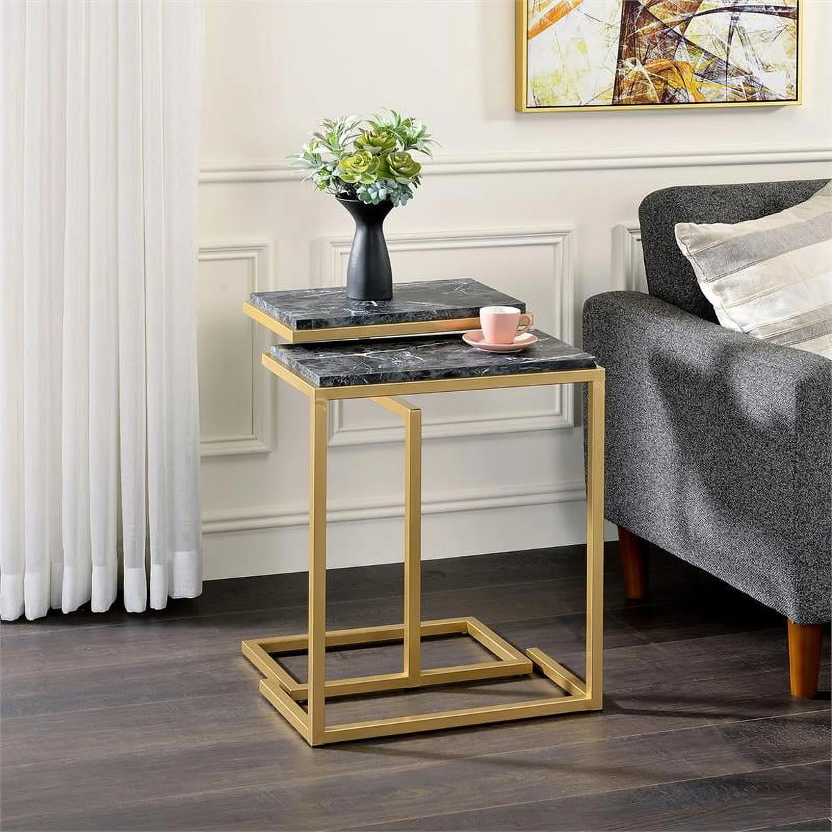 Black 2-Piece Metal Nesting Table Y64311