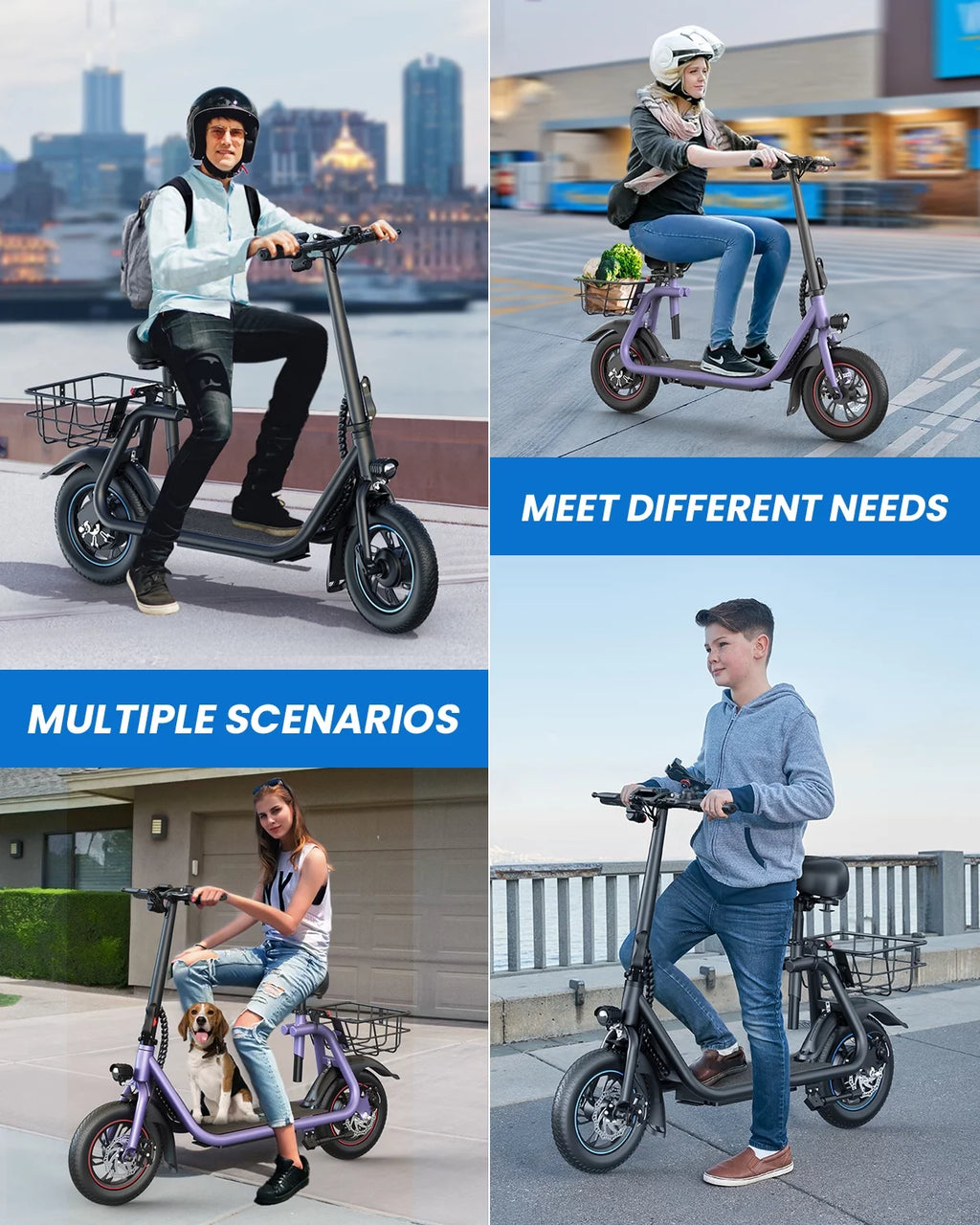 Electric Scooter with Seat, 450W Motor, 22 Miles Range, Folding, Black G7384
