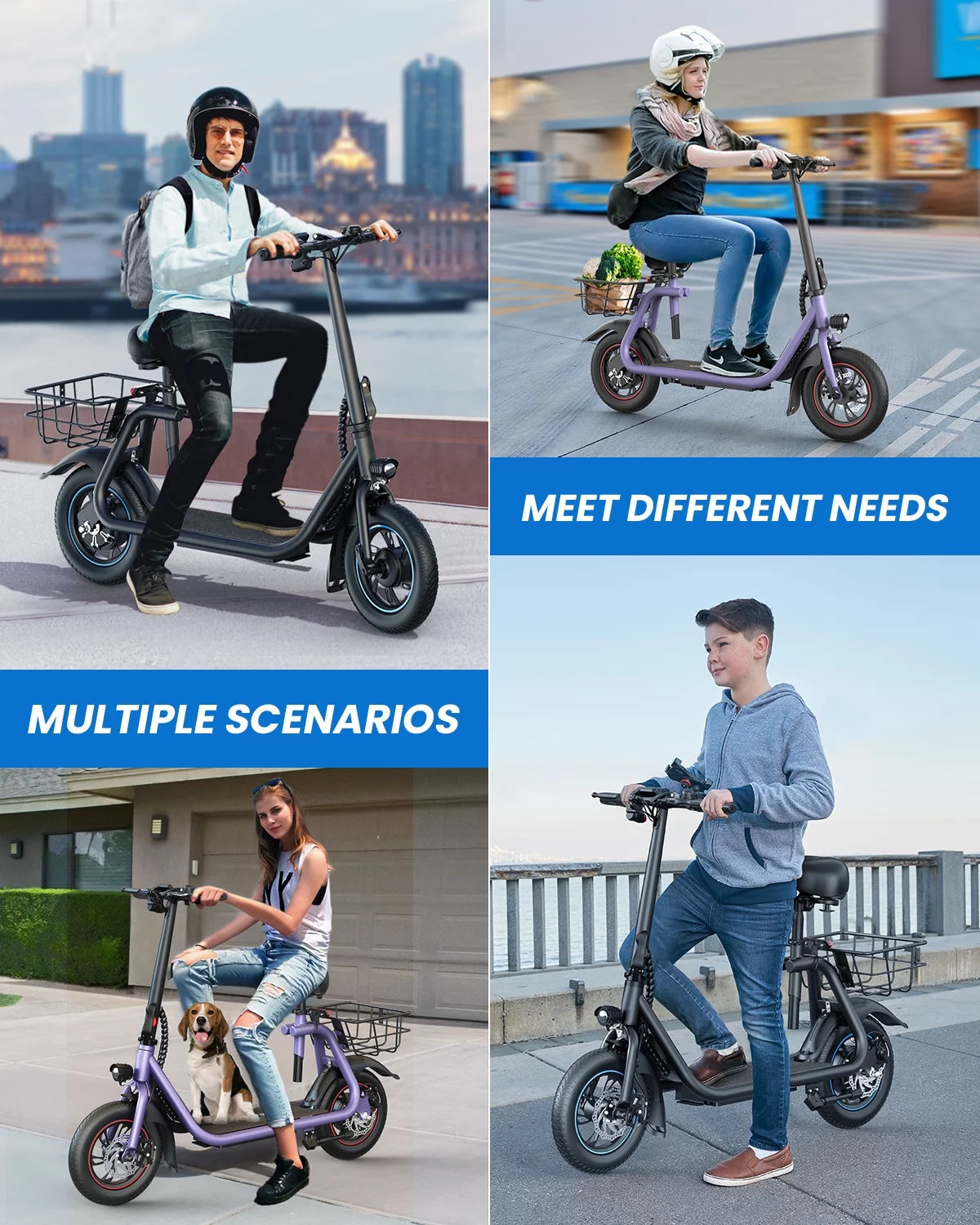 Electric Scooter with Seat, 450W Motor, 22 Miles Range, Folding, Black G7384