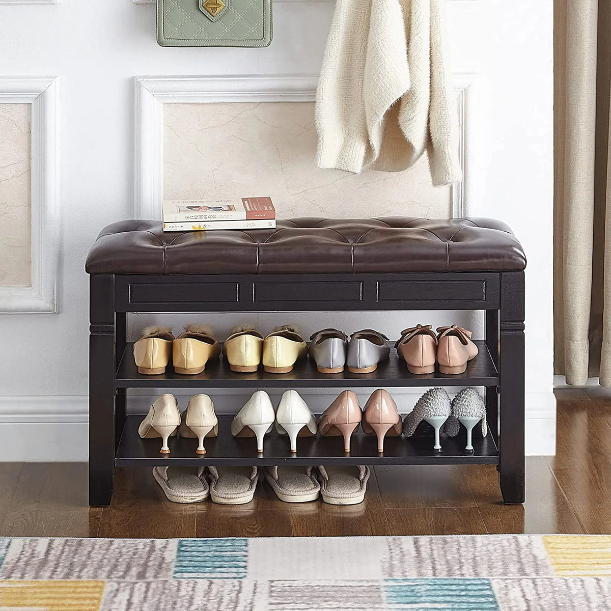 Black Shoe Storage Bench with Cushion H976