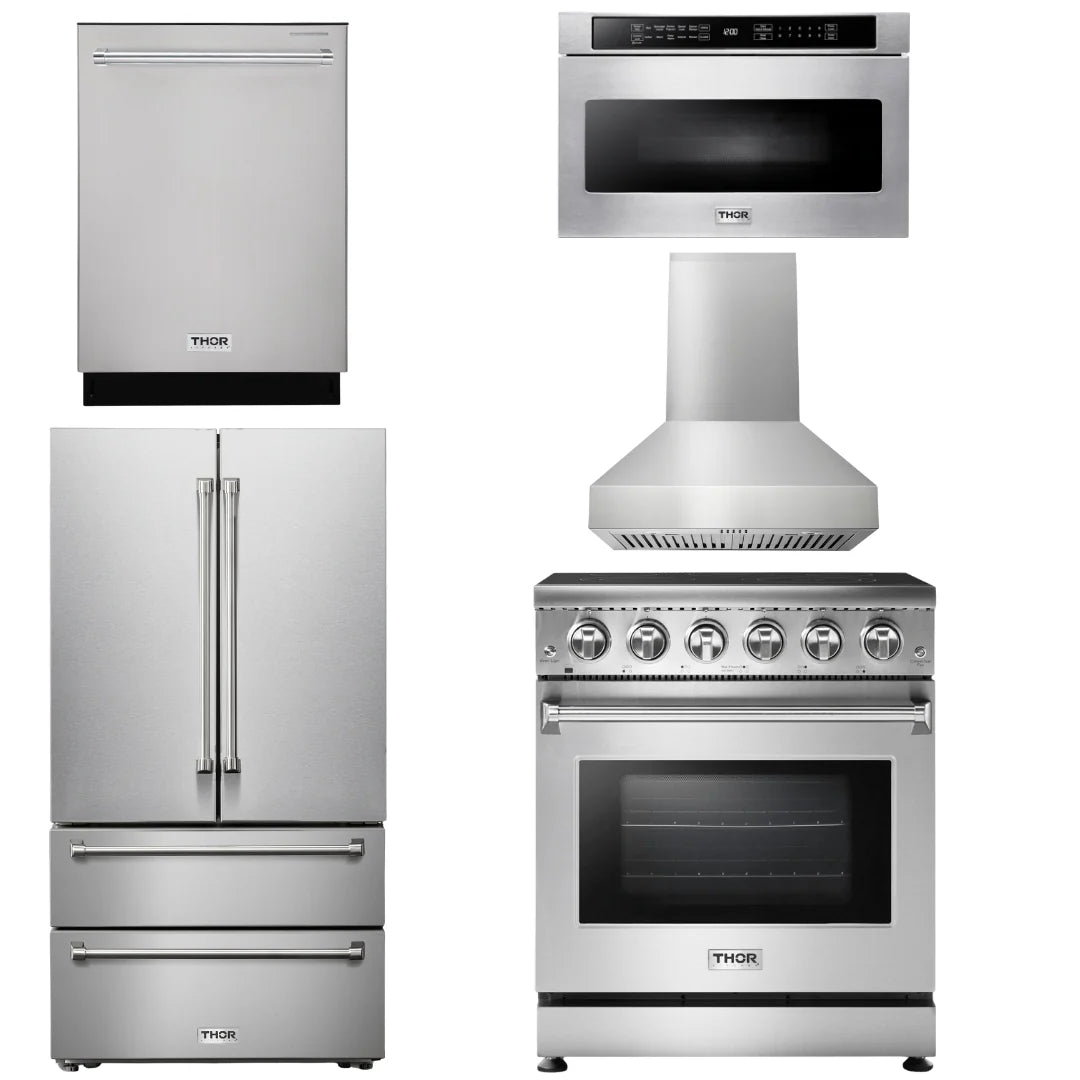 30 Electric Range, Range Hood, Microwave, Refrigerator, Dishwasher E843