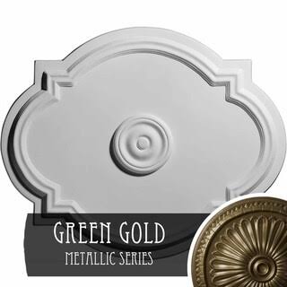 21 1/4 inch x 17 3/8 inch x 1 inch Hand-Painted Green Gold Ceiling Medallion H4787