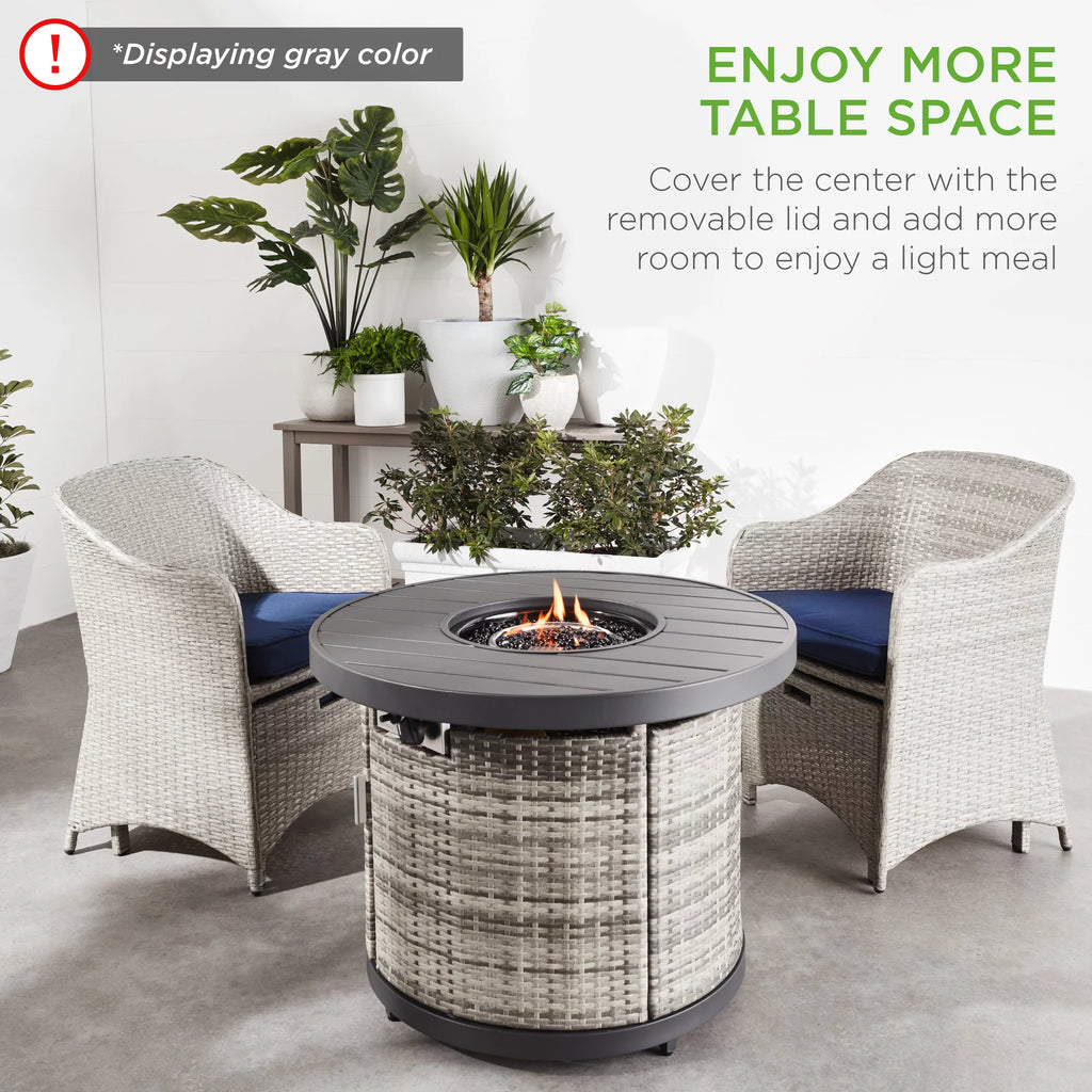 32in Round Gas Fire Pit Table Brown S285