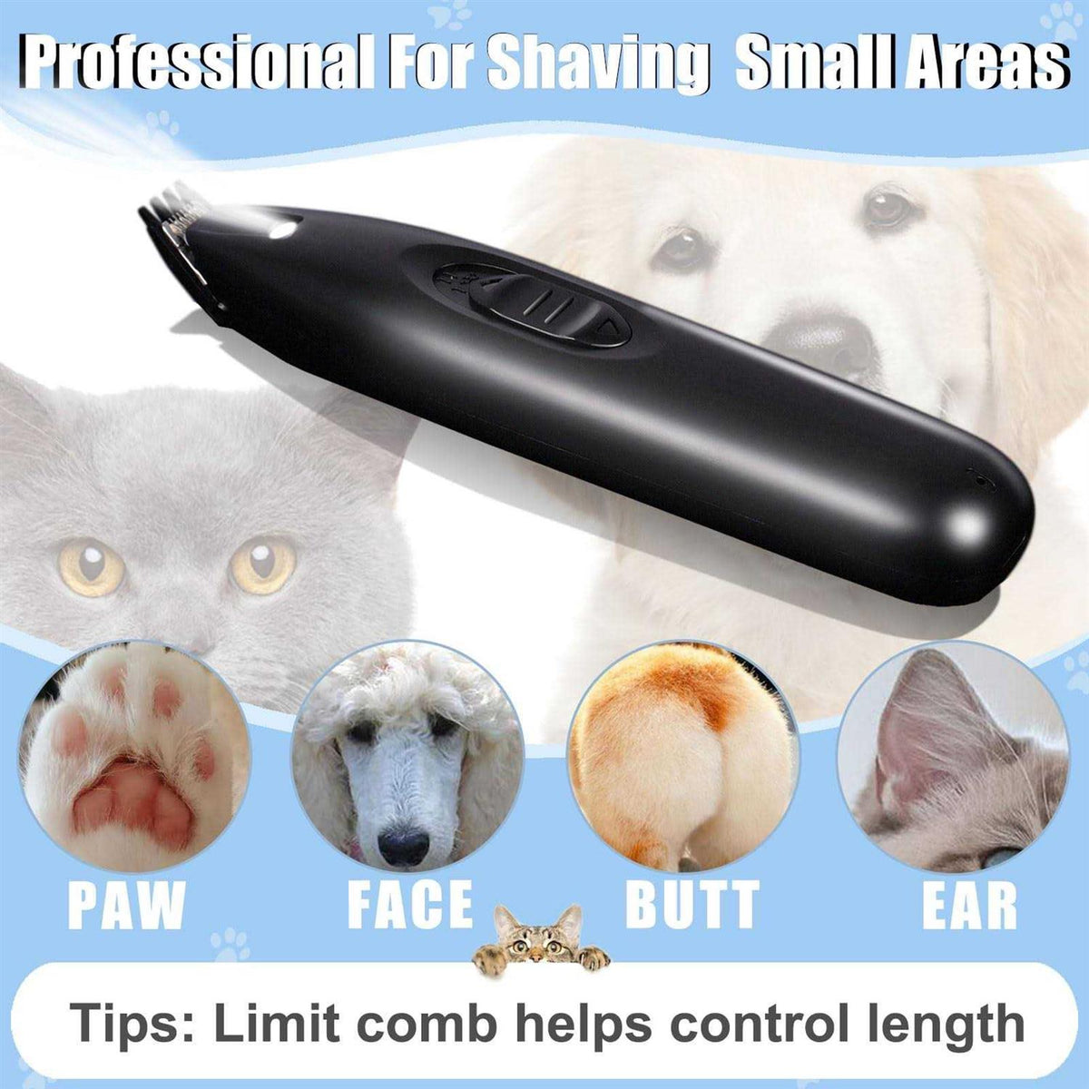 Dog Paw Trimmer with LED Cordless Rechargeable Dog Clippers O189