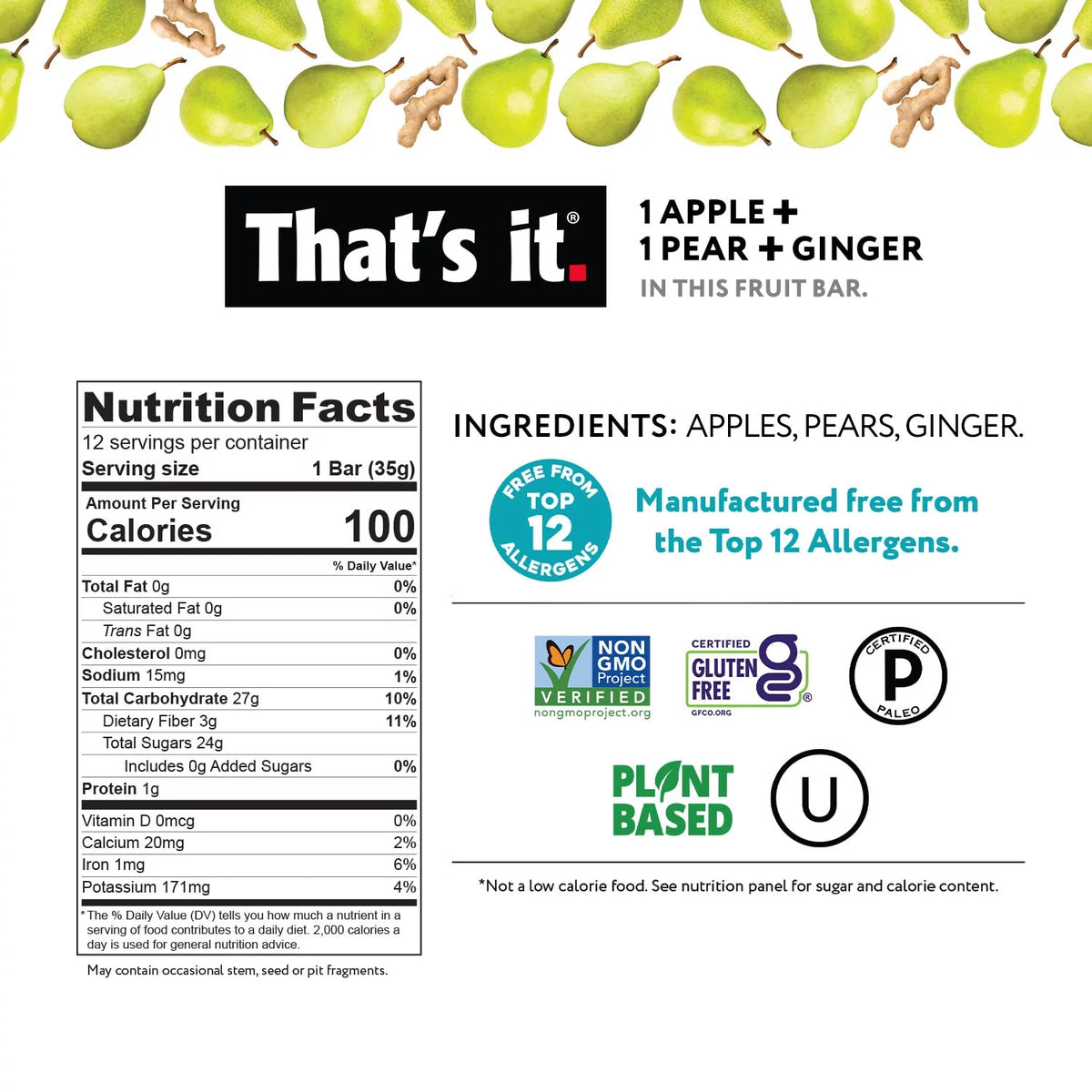 Apple Pear Ginger Fruit Bar 12 Pack Z73077