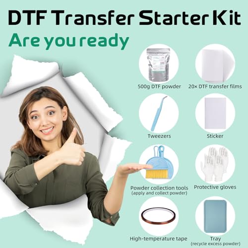 20 Pcs DTF Transfer Film Powder Kit with 17.6 oz White Hot Melt Adhesive Powder X804