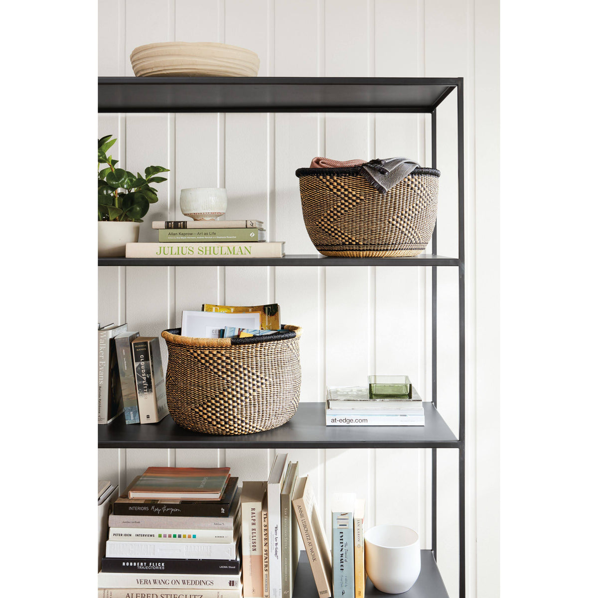 Modern Slim Bookcase Recycled Natural Steel Black Z794725