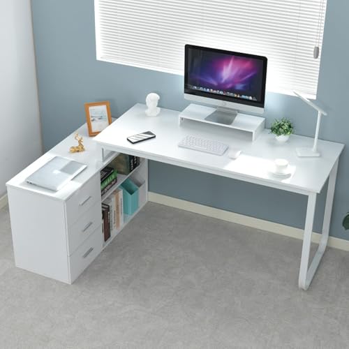 55 Inch Reversible L Shaped Computer Desk with 3 Drawers O332039