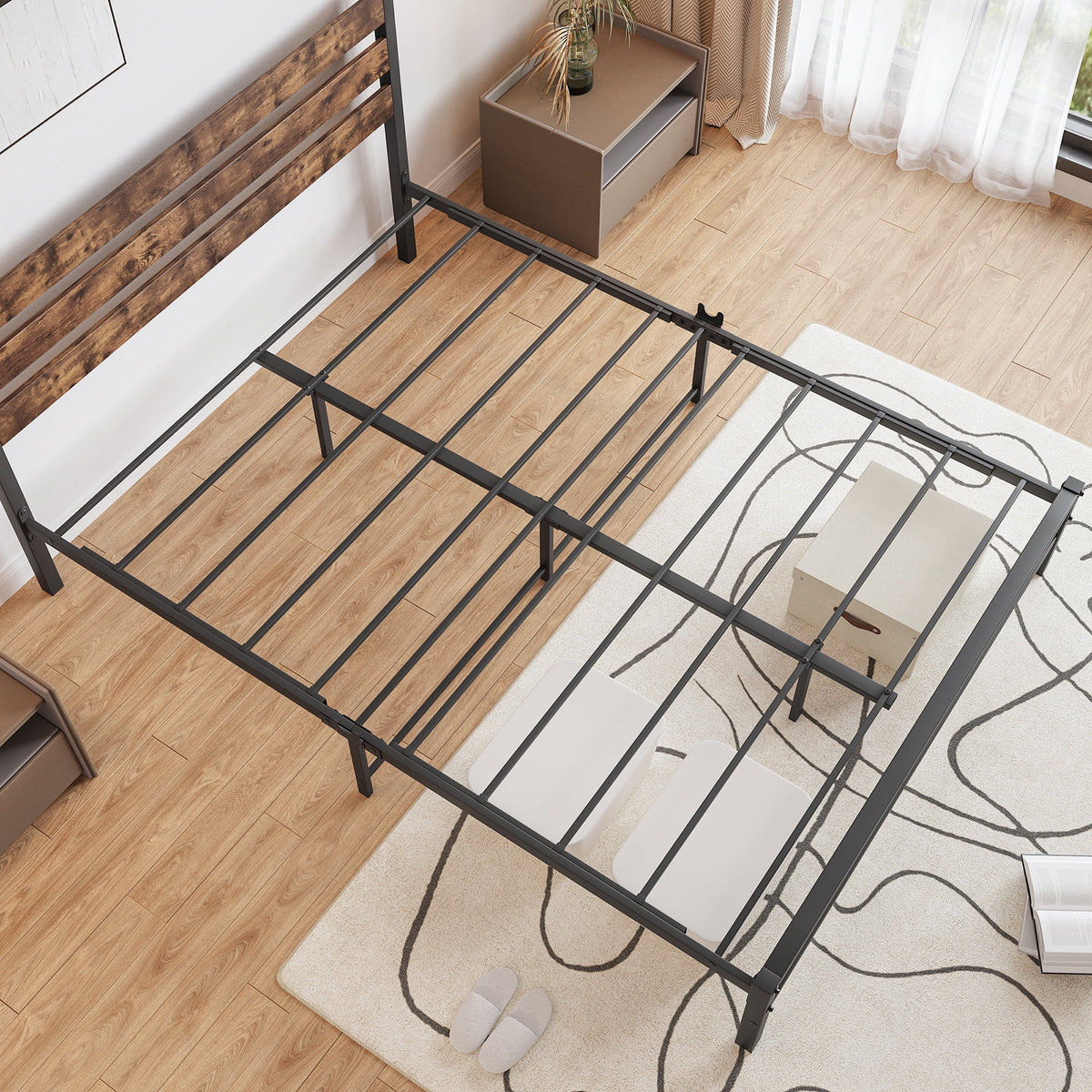 Queen Size Platform Bed Frame with Wood Headboard P583