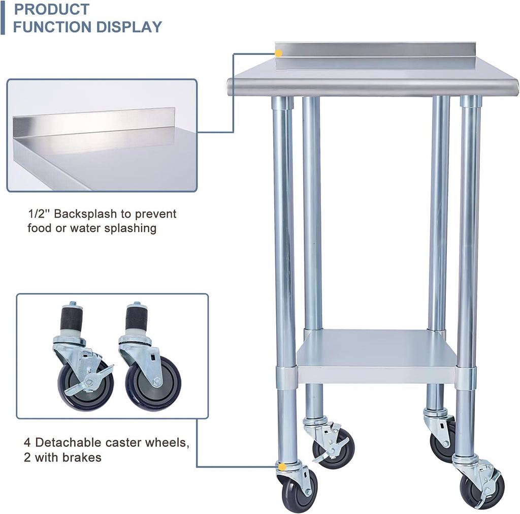 Stainless Steel 24 x 18 Inches Worktable with Backsplash S7602