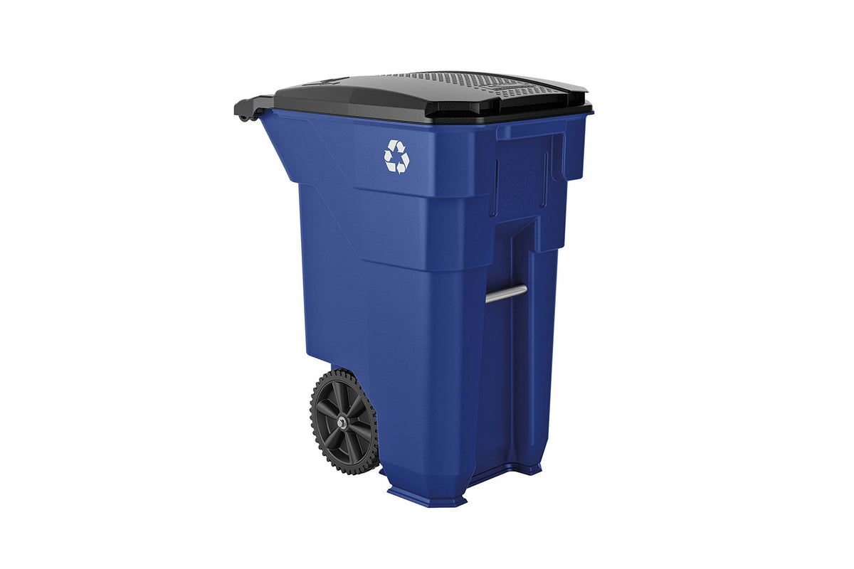 Blue Wheeled Square HDPE Trash Can, 50 Gallons D6724