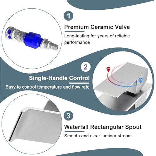 Brushed Nickel Single Handle Waterfall Bathroom Sink Faucet with Pop-up Drain L461