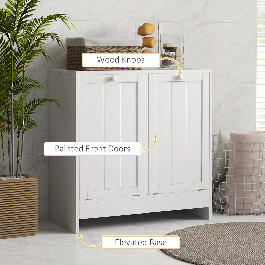 White Tilt-out Laundry Storage Cabinet with 2 Hamper Compartments Q730