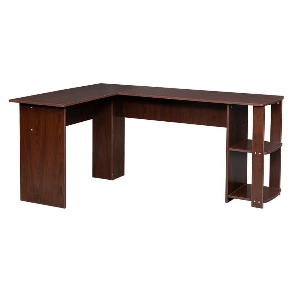 L-Shaped Wood Computer Desk with Shelves Dark Brown L770301