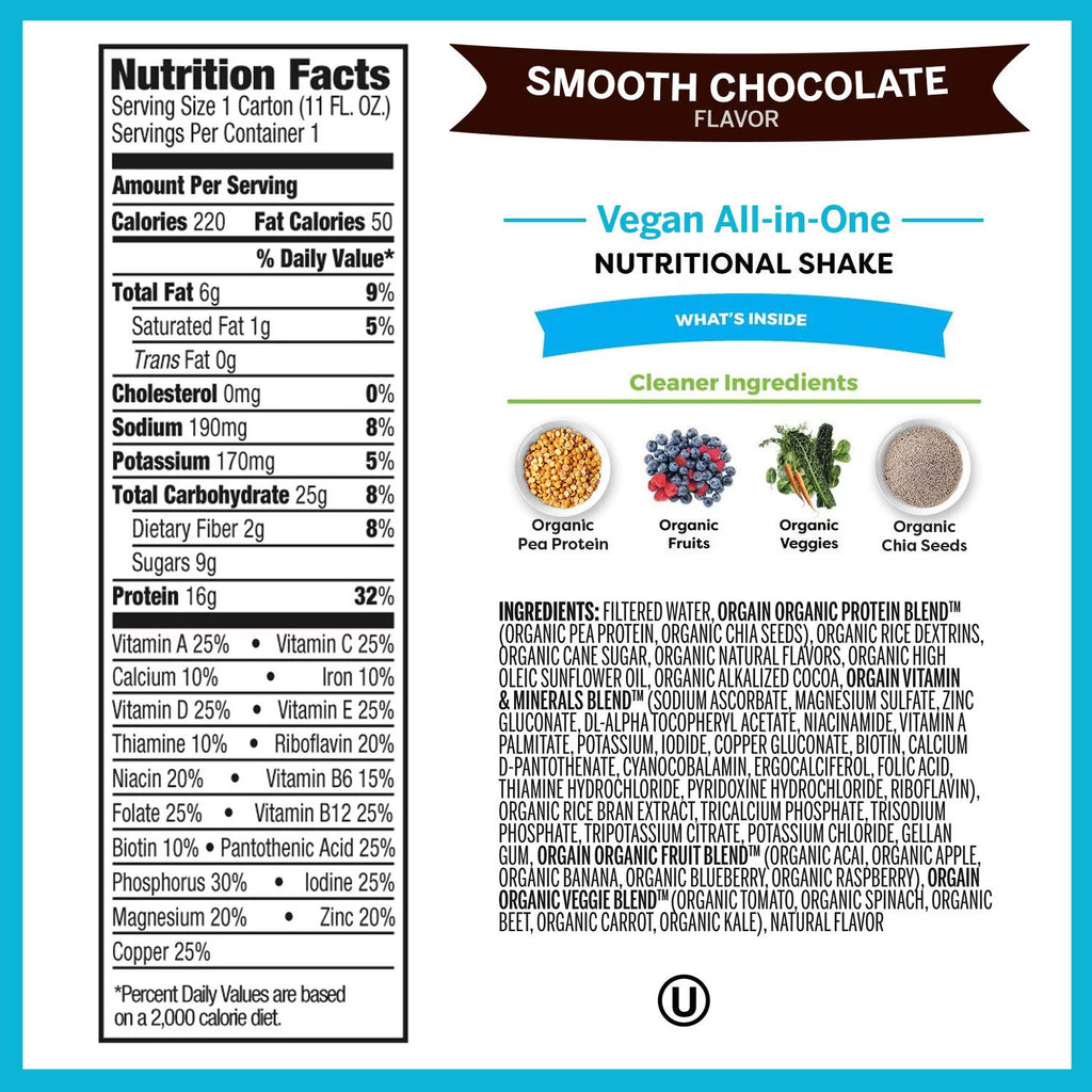 Organic Vegan Plant Based Nutritional Shake, 16g Protein, 11 Ounce, 12 Count X26705