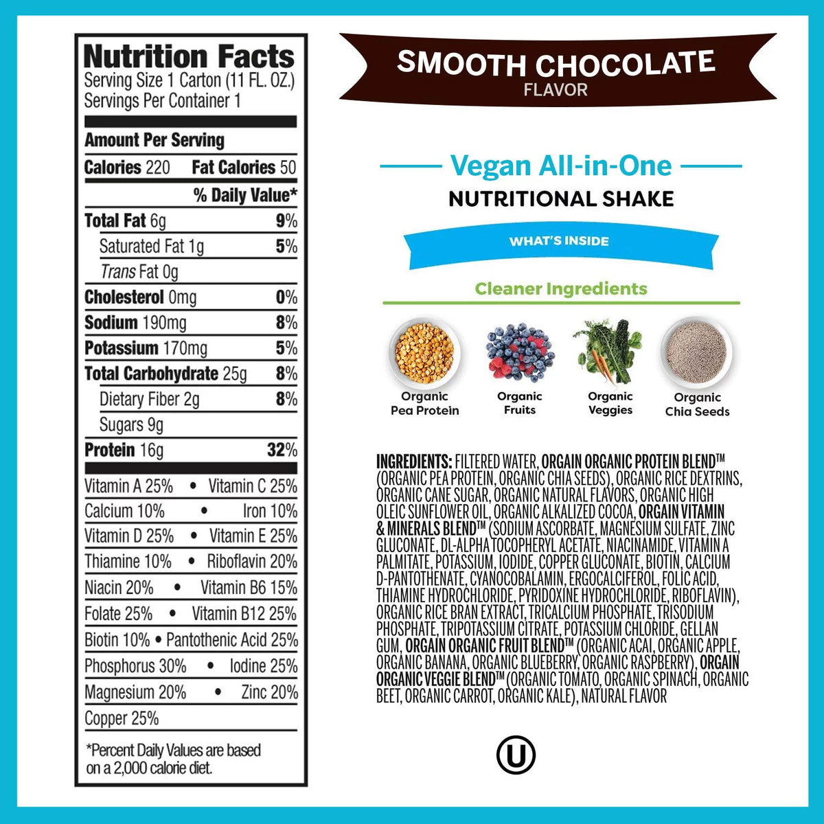 Organic Vegan Plant Based Nutritional Shake, 16g Protein, 11 Ounce, 12 Count X26705