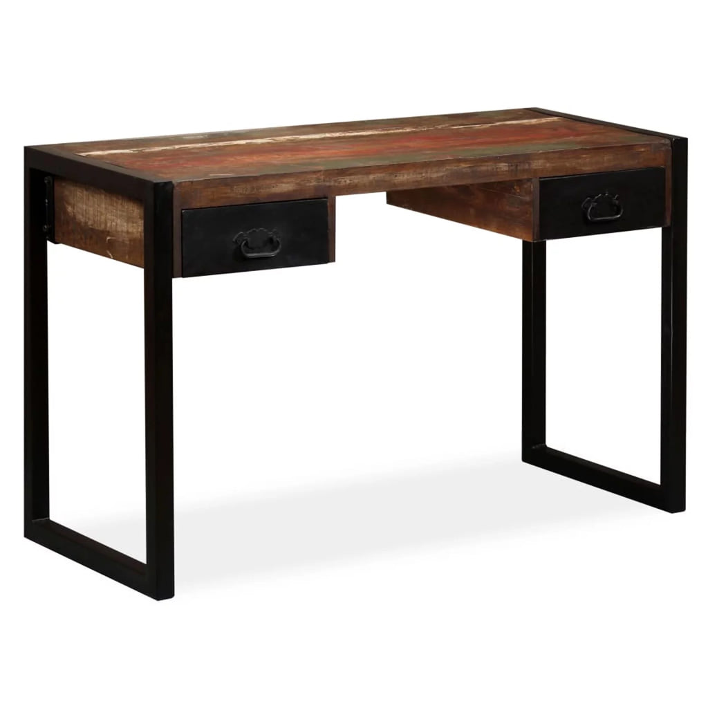 Writing Desk with 2 Storage Drawers Reclaimed Wood Steel Legs H469969