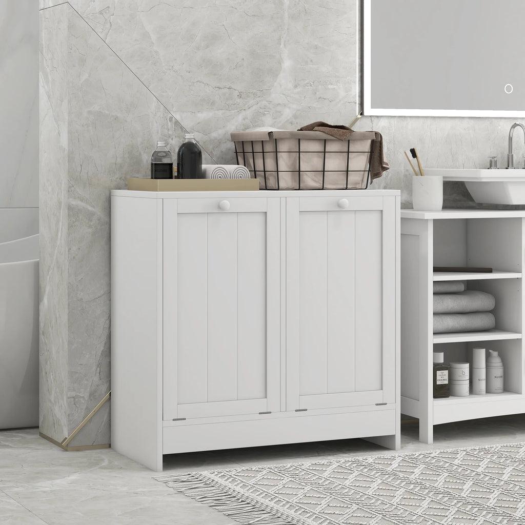 White Tilt-out Laundry Storage Cabinet with 2 Hamper Compartments Q730
