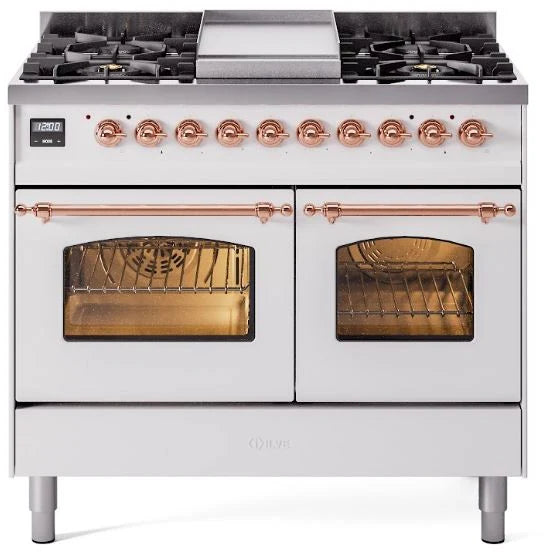 White Dual Fuel Natural Gas Range with Copper Trim H970